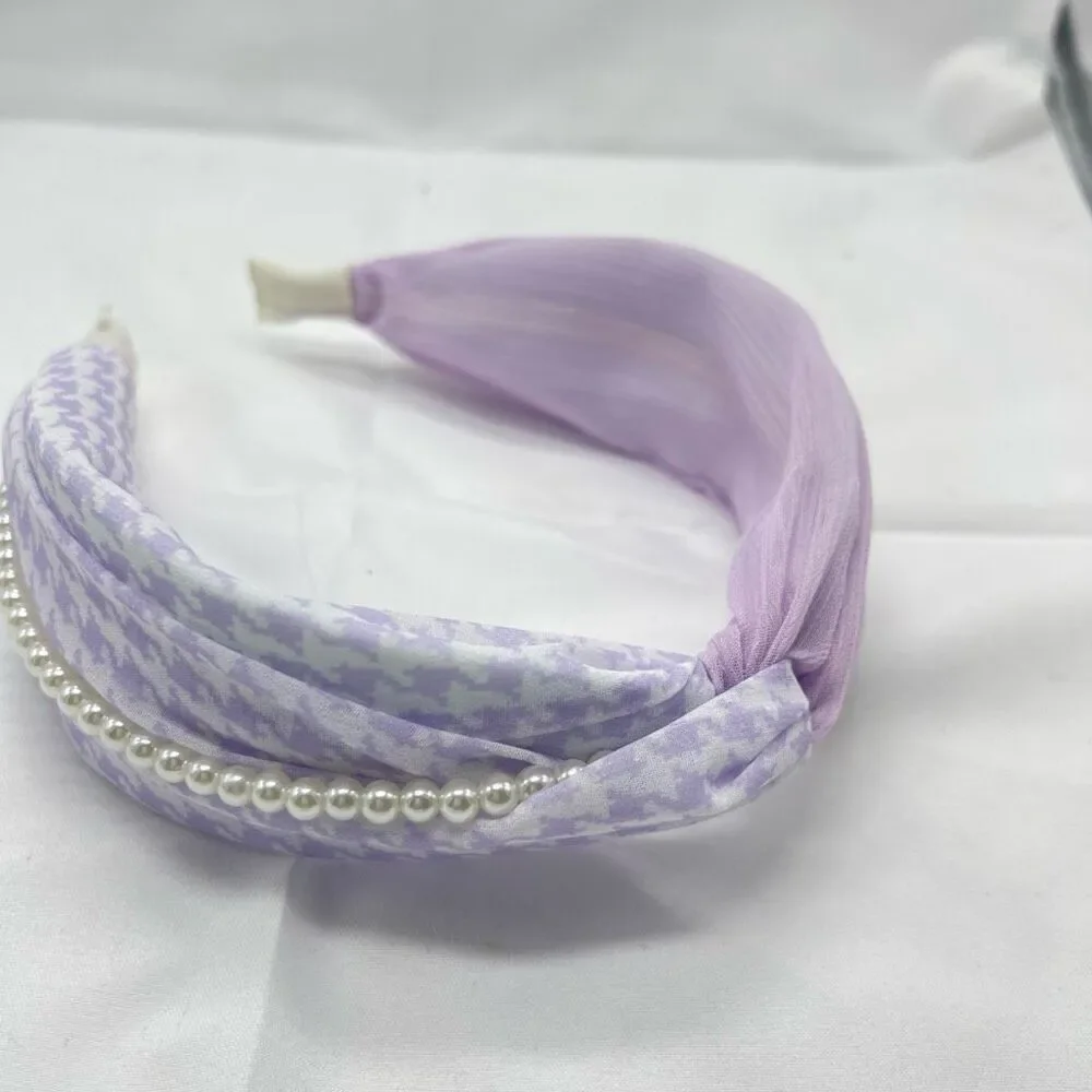 Purple & Houndstooth Twist Headband with Faux Pearl Detail – Boutique Style_3